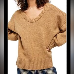 Free People Tan V-Neck Sweater